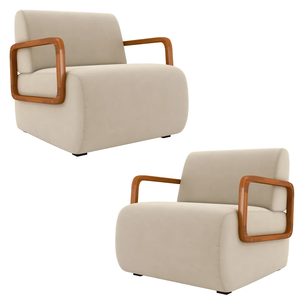 Poltrona Decorativa Orgânica para Sala Kit 2 Belarus Z08 Veludo Bege - Mpozenato