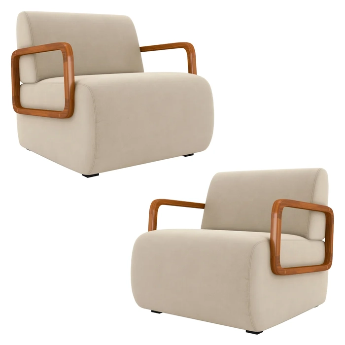 Poltrona Decorativa Orgânica para Sala Kit 2 Belarus Z08 Veludo Bege - Mpozenato