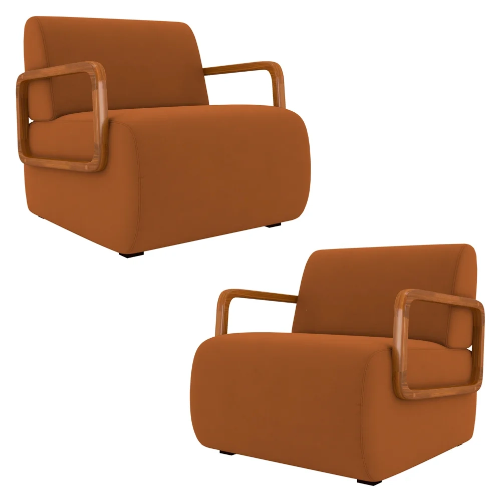 Poltrona Decorativa Orgânica para Sala Kit 2 Belarus Z08 Veludo Telha - Mpozenato