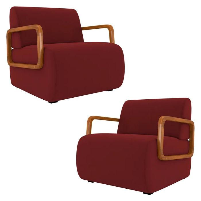 Poltrona Decorativa Orgânica para Sala Kit 2 Belarus Z08 Veludo Vermelho - Mpozenato
