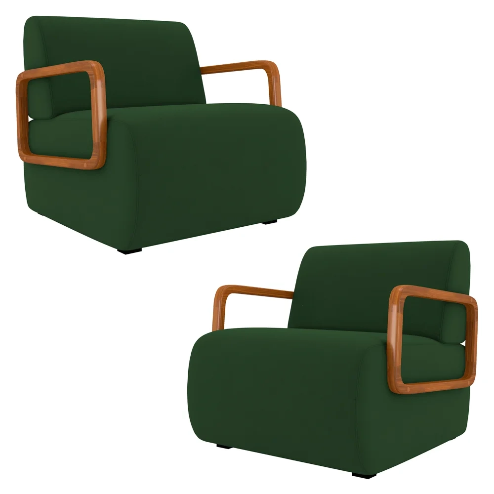 Poltrona Decorativa Orgânica para Sala Kit 2 Belarus Z08 Veludo Verde Musgo - Mpozenato