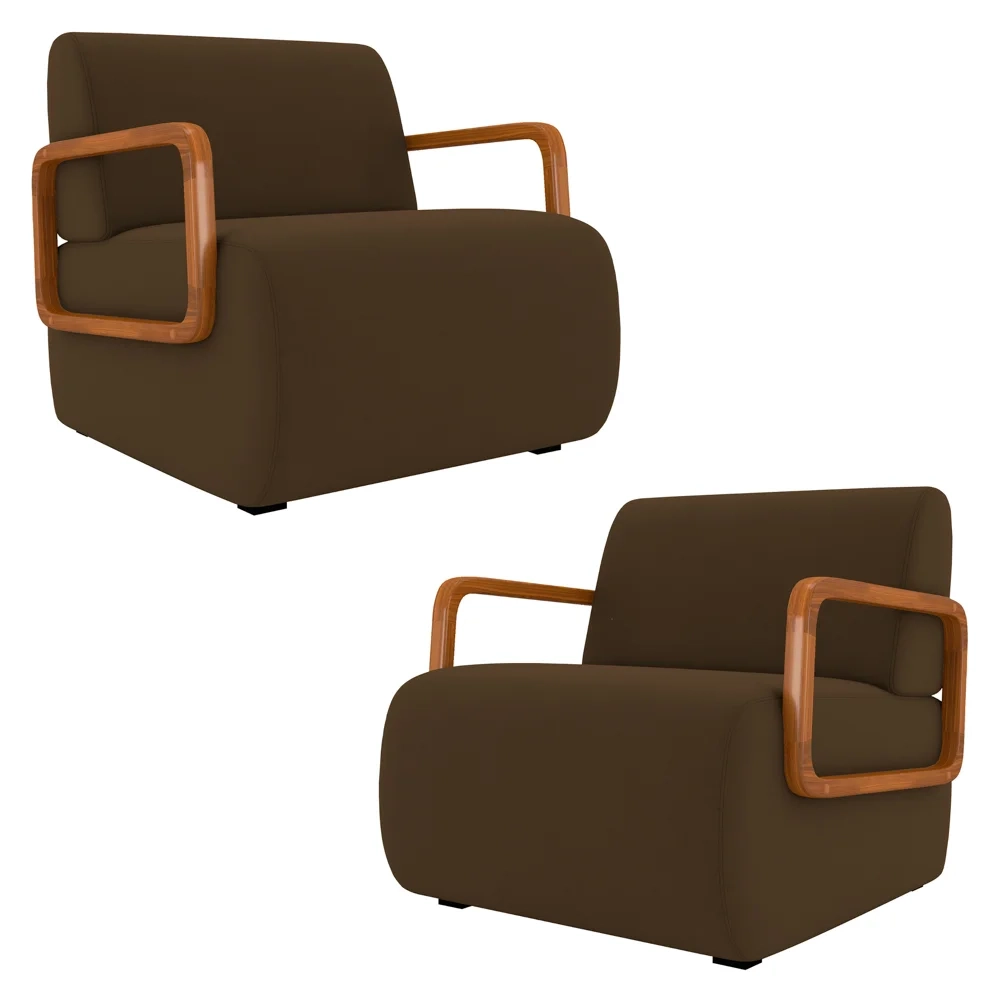 Poltrona Decorativa Orgânica para Sala Kit 2 Belarus Z08 Veludo Marrom - Mpozenato