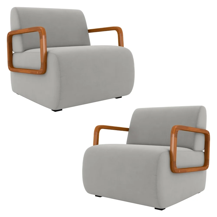 Poltrona Decorativa Orgânica para Sala Kit 2 Belarus Z08 Veludo Cinza - Mpozenato