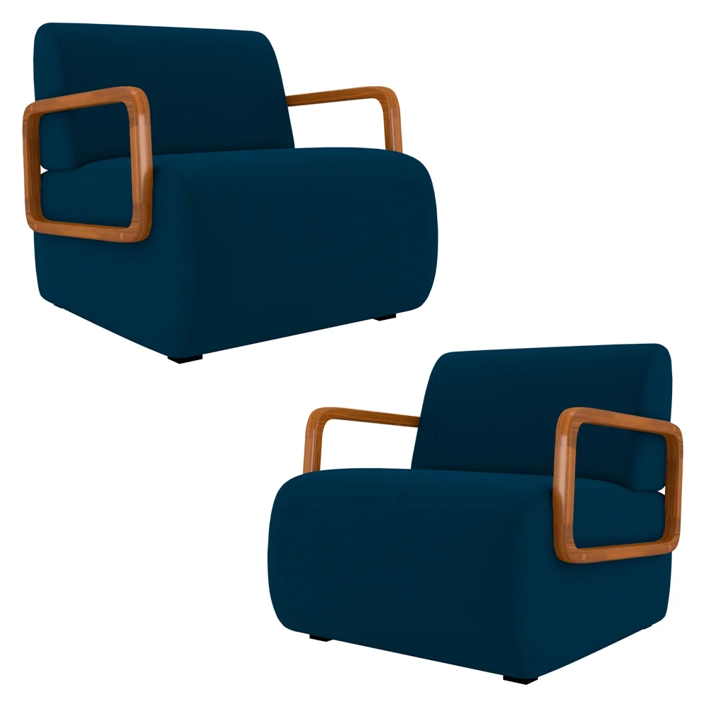 Poltrona Decorativa Orgânica para Sala Kit 2 Belarus Z08 Veludo Azul - Mpozenato