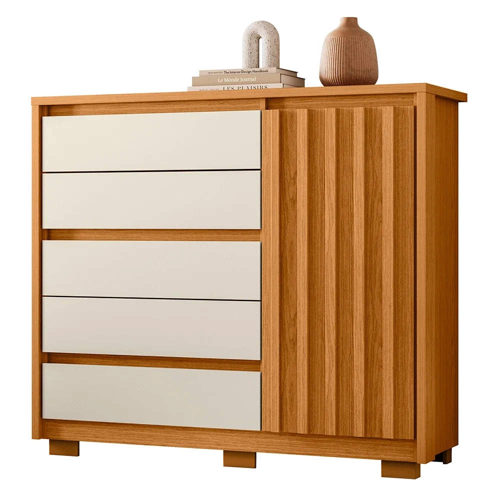 Cômoda Sapateira 1 Porta 5 Gavetas 125cm Duetto Cinamomo/Off White - Albatroz