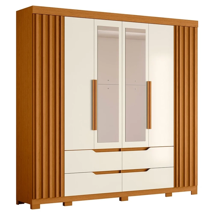 Guarda Roupa Casal 6 Portas Com Espelho 240cm Doble Cinamomo/Off White - Albatroz