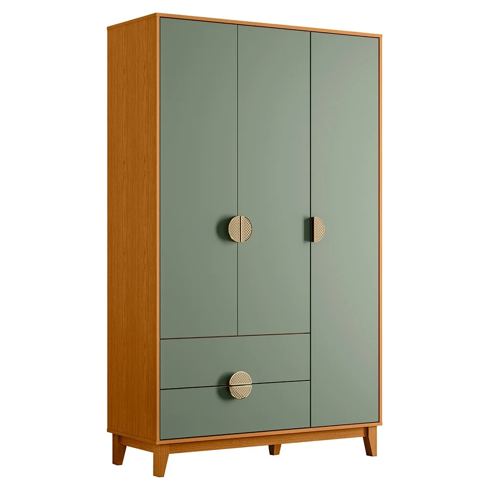 Guarda Roupa Solteiro 3 Portas 2 Gavetas 120cm Ipê Cinamomo/Sálvia - Albatroz