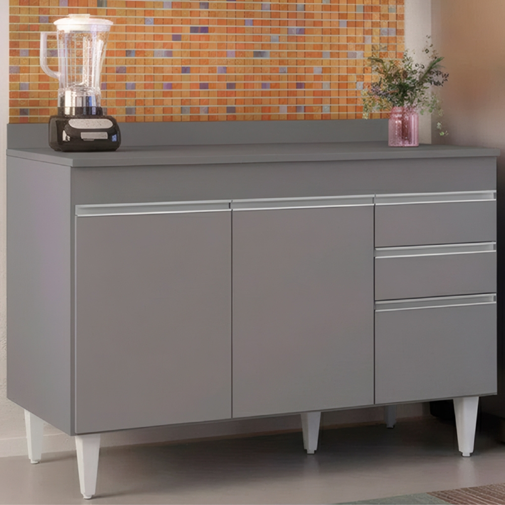 Balcão de Cozinha Para Pia Com Tampo 120cm Michigan Cinza   - Lumil