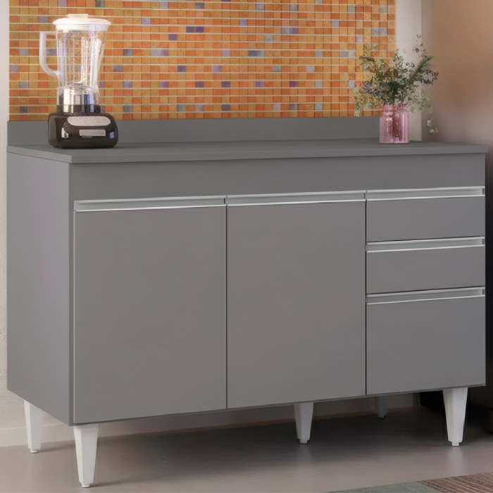 Balcão de Cozinha Para Pia Com Tampo 120cm Michigan Cinza   - Lumil