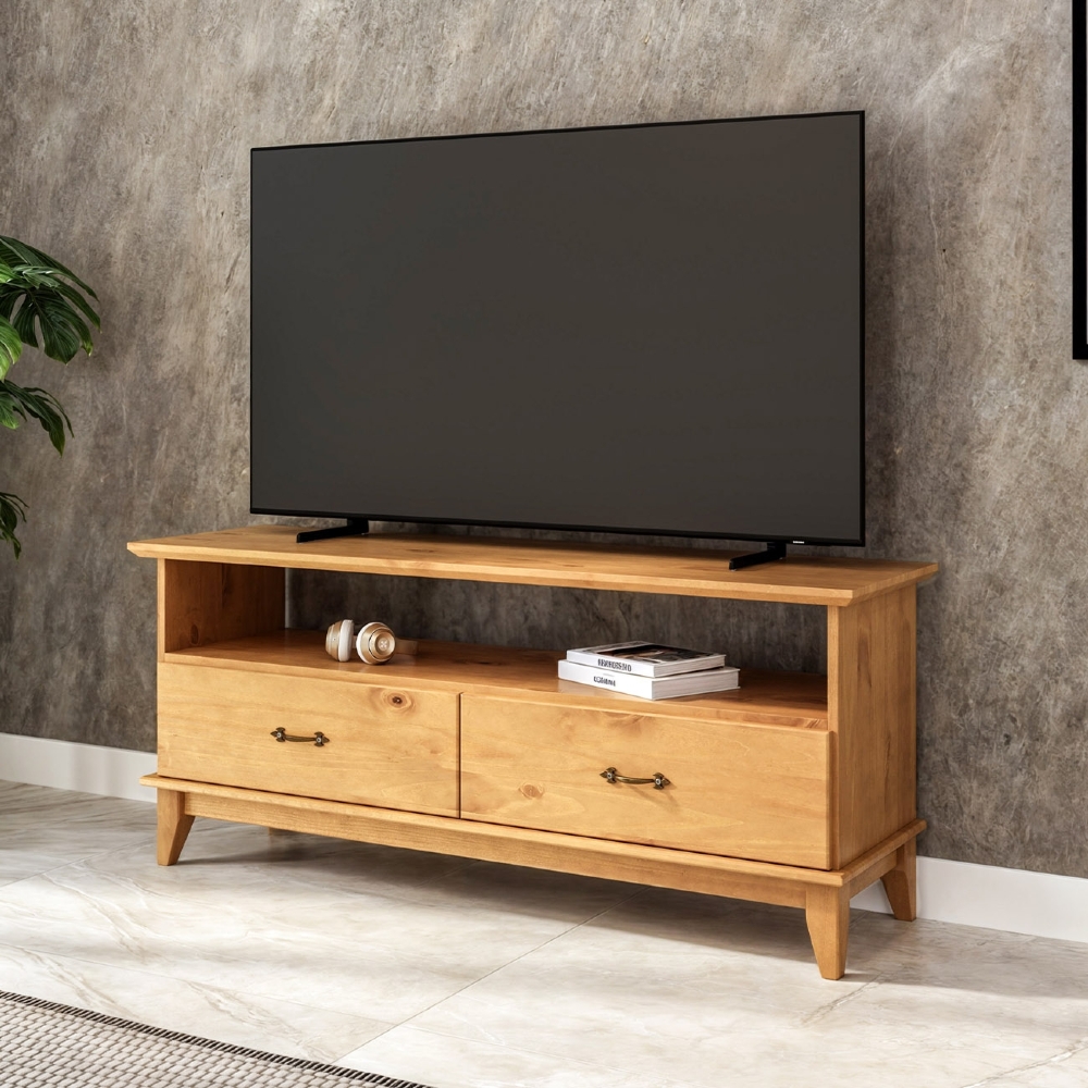 Rack TV 55 Pol 140cm Madeira 2 Gavetas Hazel Carvalho Z25   - Mpozenato