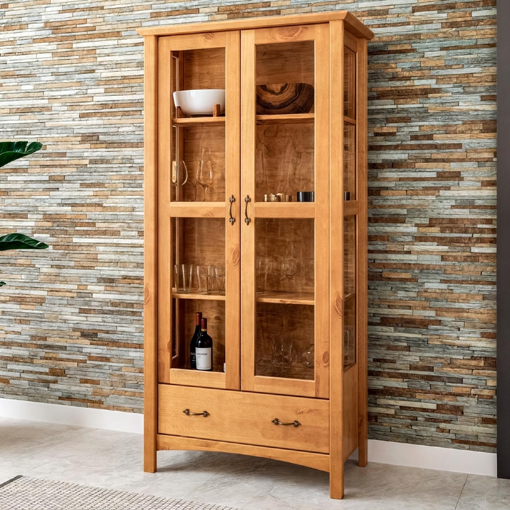 Cristaleira de Madeira 2 Portas e Gaveta Hazel Carvalho Z25 - Mpozenato