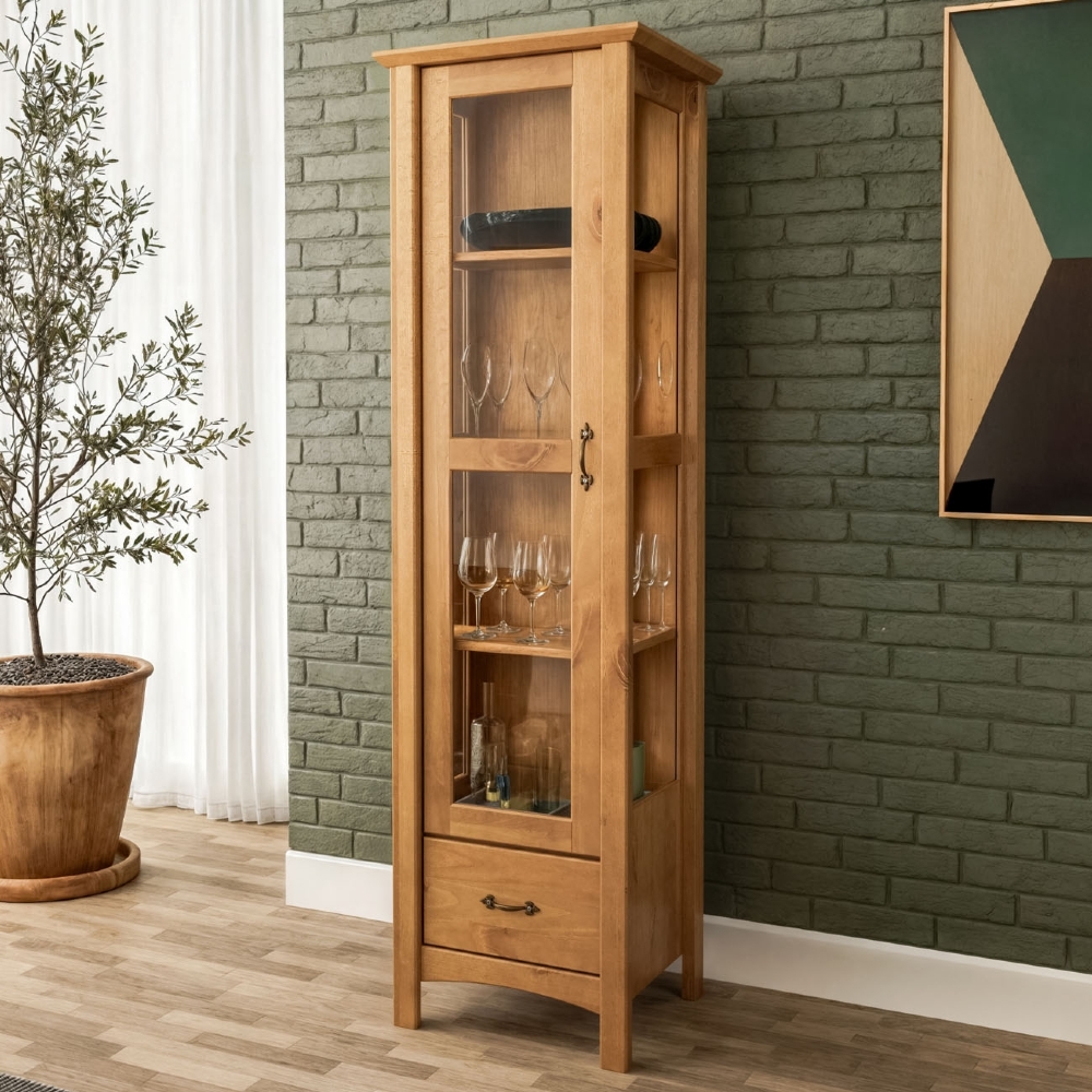 Cristaleira de Madeira 1 Porta de Vidro Hazel Carvalho Z25  - Mpozenato