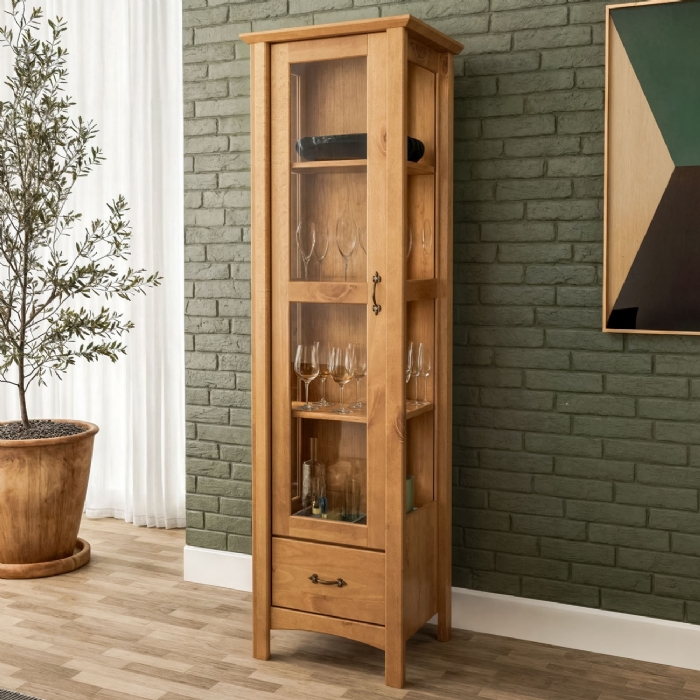 Cristaleira de Madeira 1 Porta de Vidro Hazel Carvalho Z25  - Mpozenato