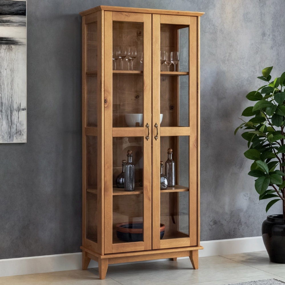 Cristaleira de Madeira 2 Portas de Vidro Hazel Carvalho Z25 - Mpozenato