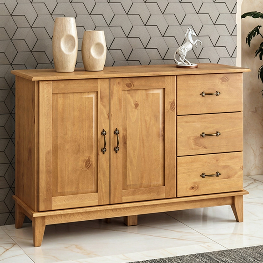 Aparador Buffet 120cm Madeira Maciça 2 Portas Hazel Carvalho Z25 - Mpozenato