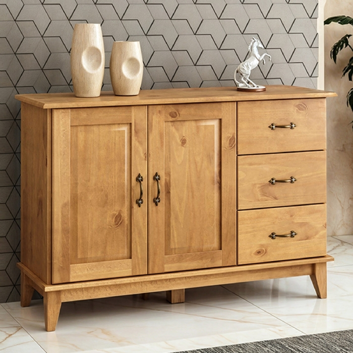 Aparador Buffet 120cm Madeira Maciça 2 Portas Hazel Carvalho Z25 - Mpozenato
