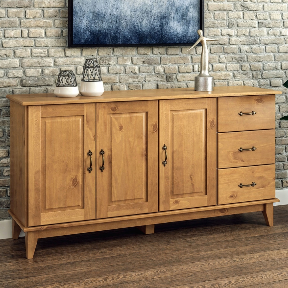 Aparador Buffet 156cm Madeira Maciça 3 Portas Hazel Carvalho Z25 - Mpozenato