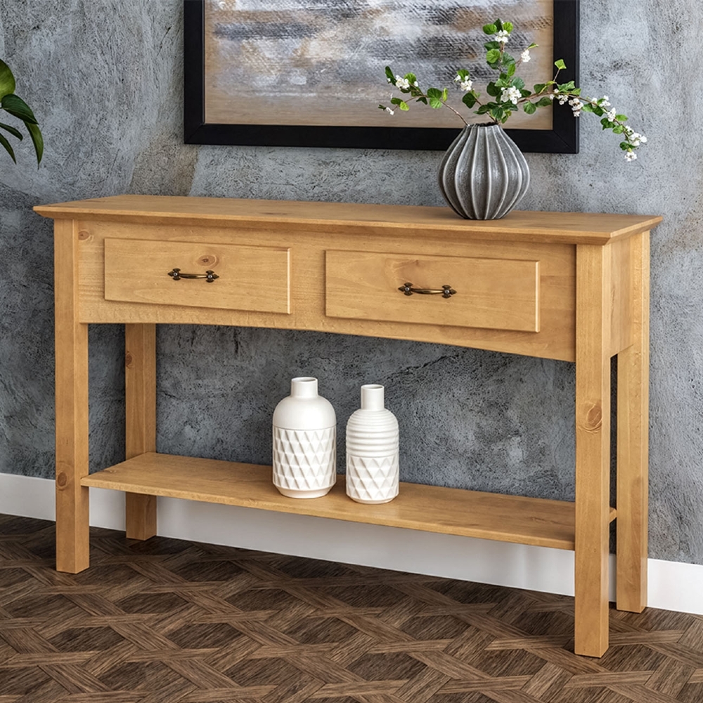 Aparador Sala de Estar 132cm Madeira 2 Gavetas Hazel Carvalho Z25 - Mpozenato