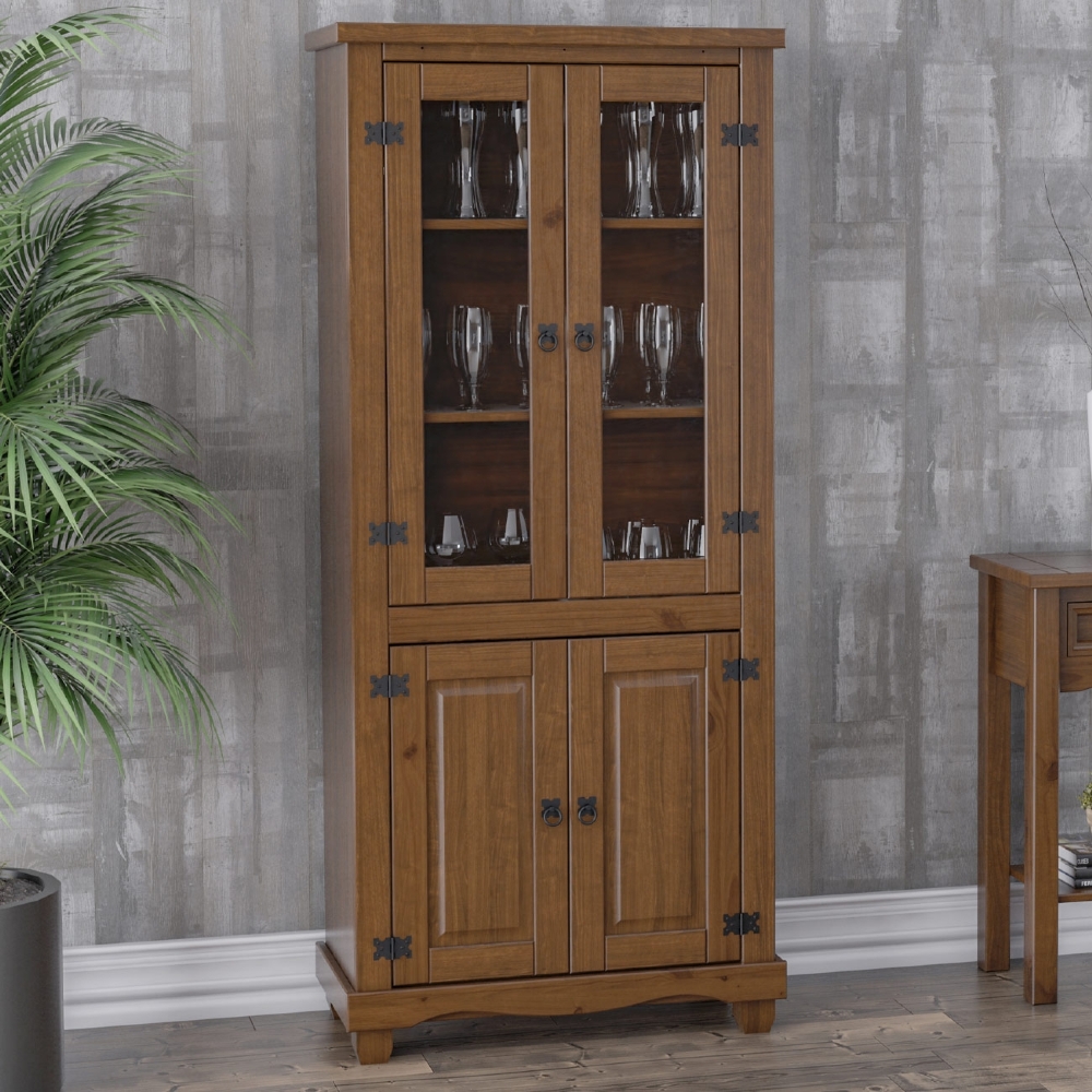 Cristaleira de Madeira 4 Portas de Vidro Henry Imbuia Fosco Z25 - Mpozenato