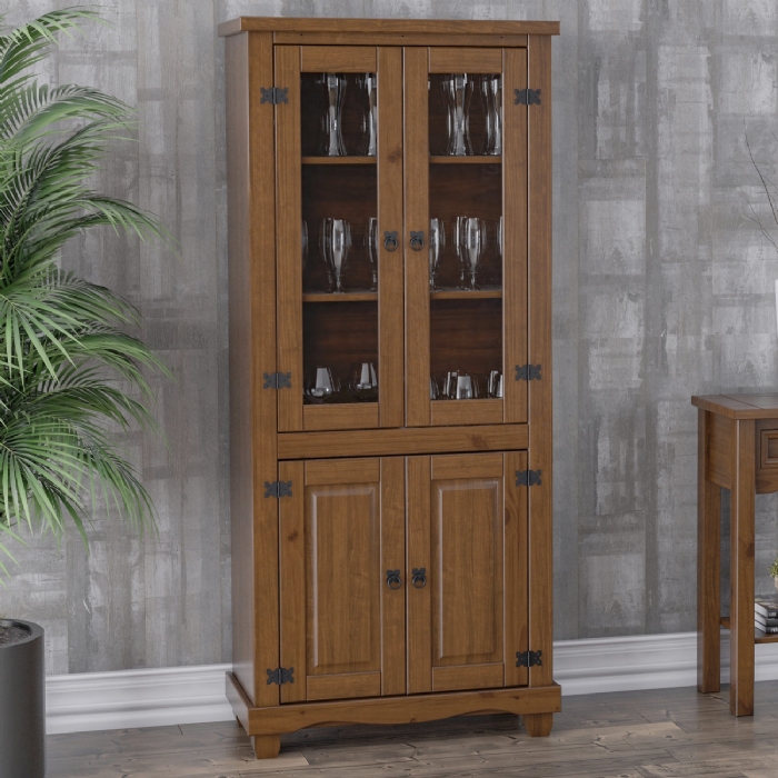 Cristaleira de Madeira 4 Portas de Vidro Henry Imbuia Fosco Z25 - Mpozenato