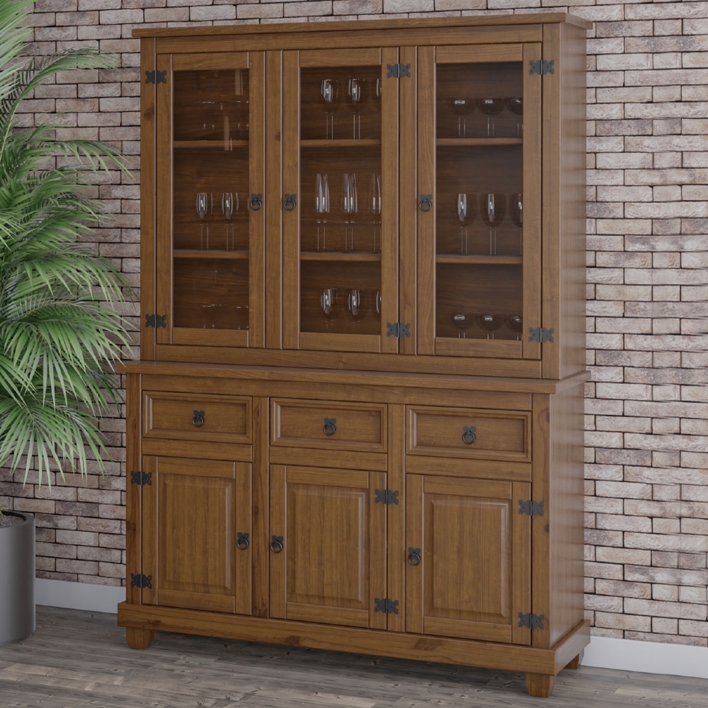 Armário Cristaleira de Madeira 6 Portas Henry Imbuia Fosco Z25 - Mpozenato