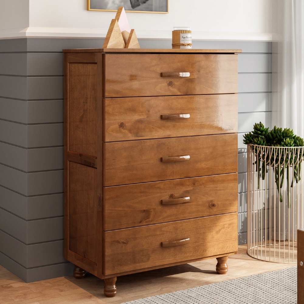 Cômoda Quarto 81cm Madeira Pinus 5 Gavetas Carl Imbuia Z25 - Mpozenato