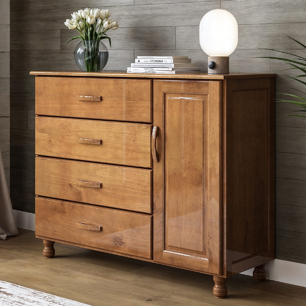 Cômoda Quarto 120cm Madeira Pinus 4 Gavetas Mateo Imbuia Z25 - Mpozenato