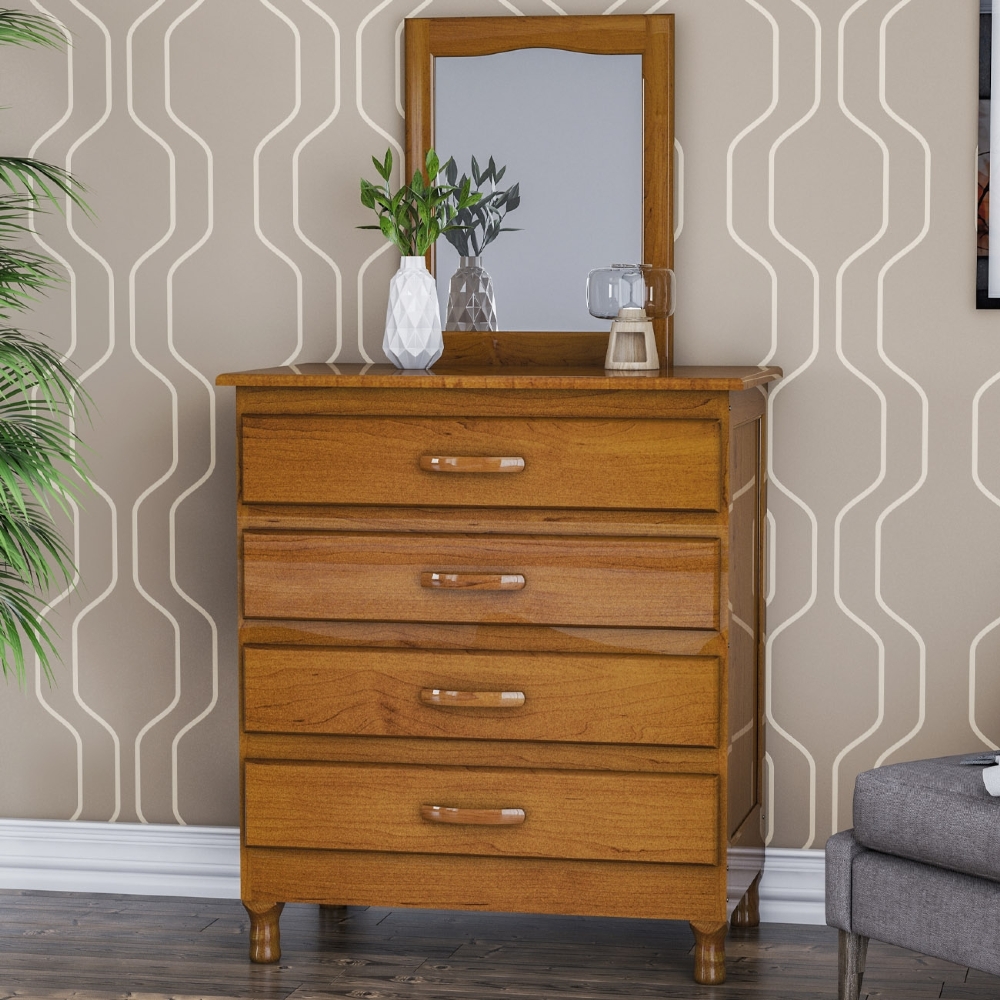 Cômoda Quarto 82cm Madeira Com Espelho 4 Gavetas Carl Imbuia Z25 - Mpozenato