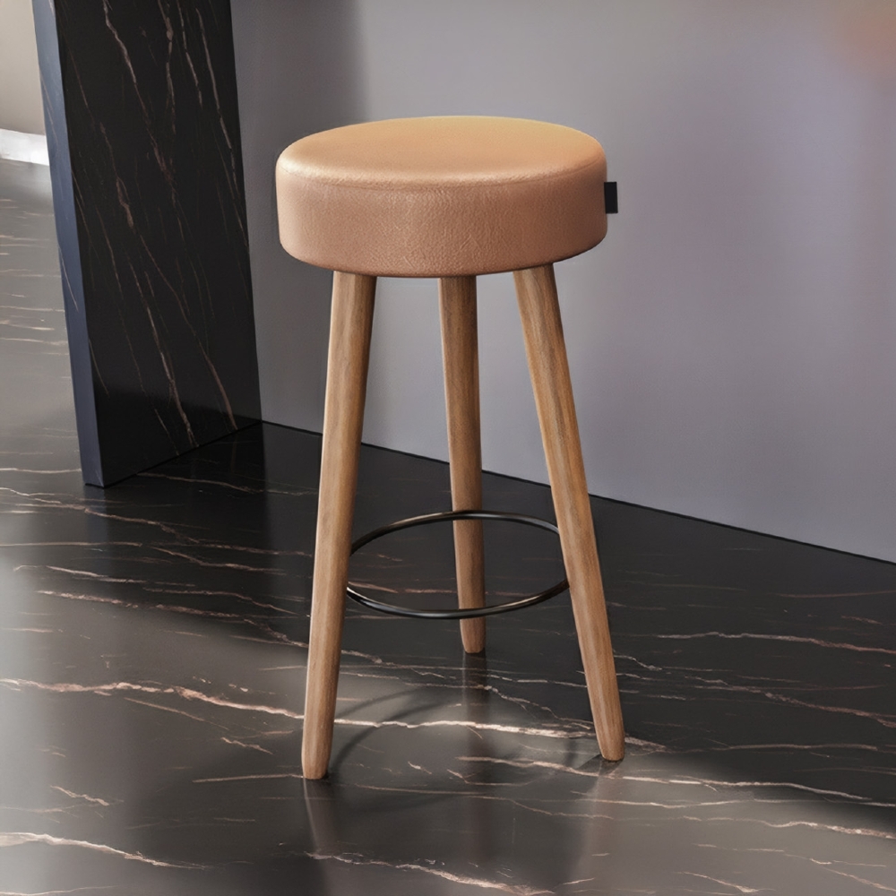 Banqueta Alta Estofada Pés Palito Hong Sintético Amarula S08 - Mpozenato