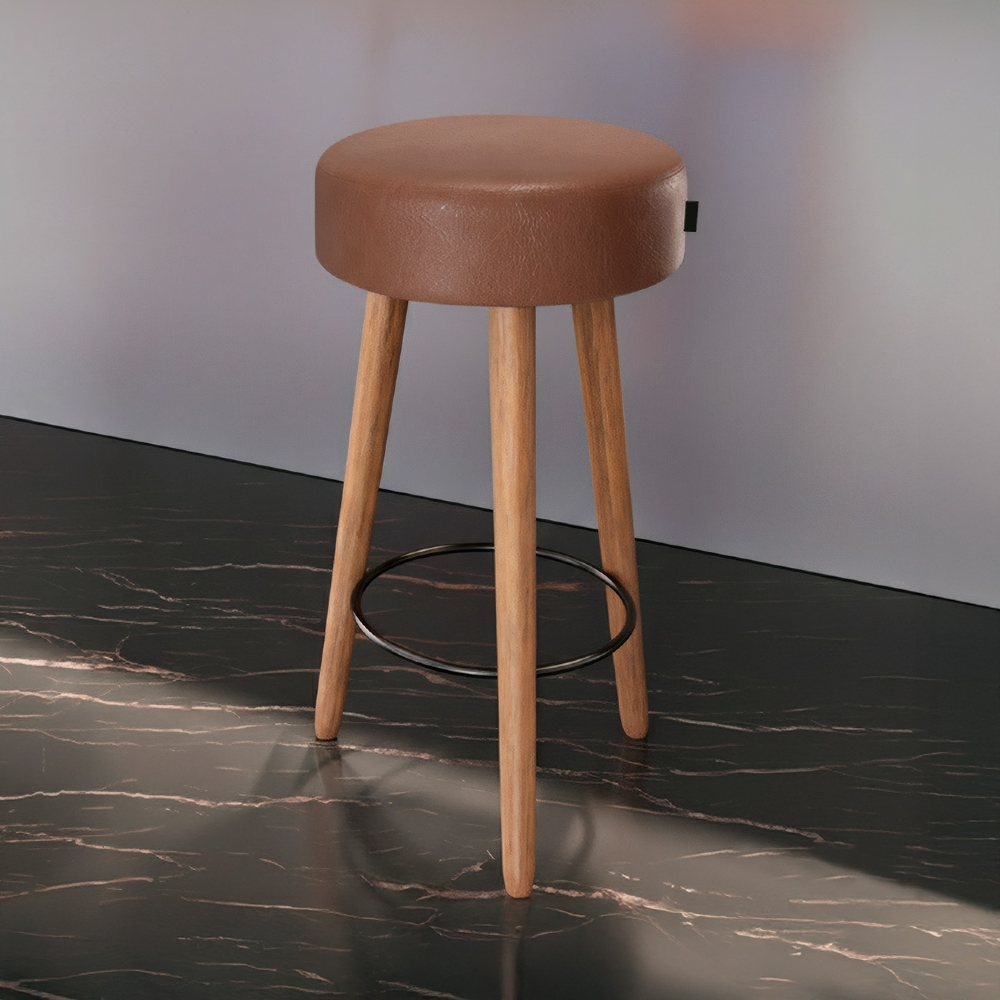 Banqueta Alta Estofada Pés Palito Hong Sintético Café S08   - Mpozenato