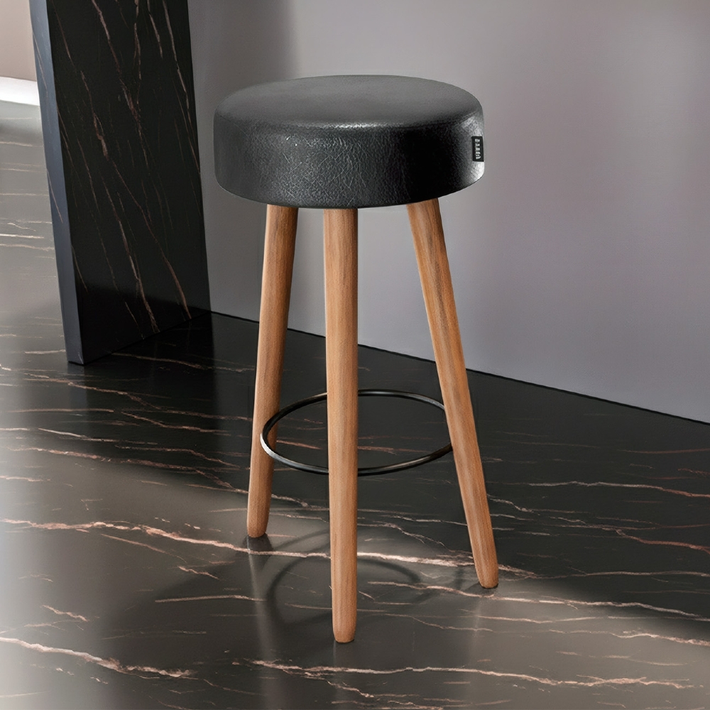 Banqueta Alta Estofada Pés Palito Hong Sintético Preto S08  - Mpozenato