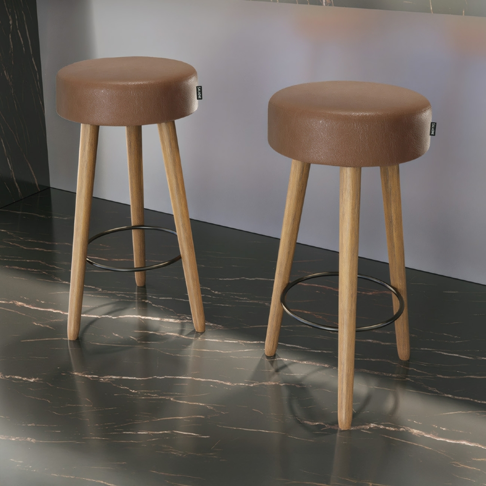 Banqueta Alta Estofada Pés Palito Kit 2 Hong Sintético Café S08 - Mpozenato