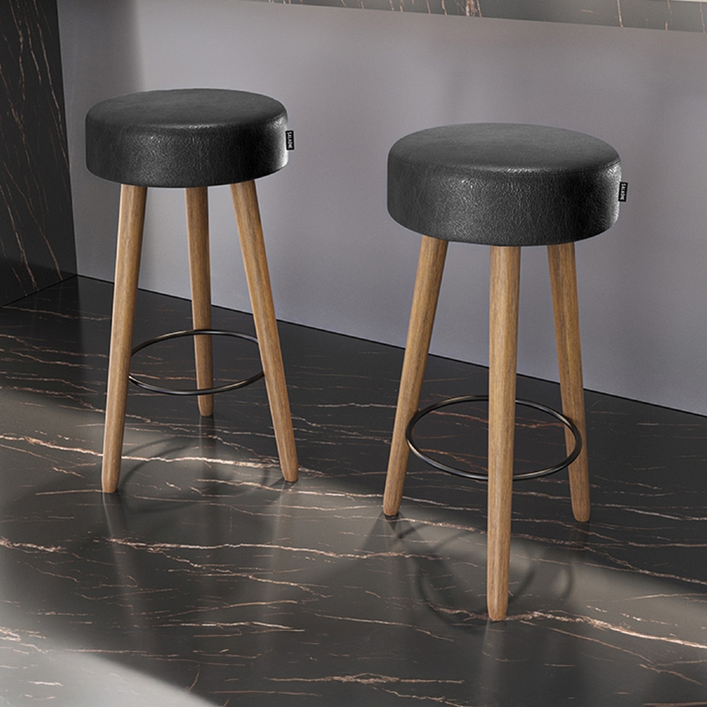 Banqueta Alta Estofada Pés Palito Kit 2 Hong Sintético Preto S08 - Mpozenato