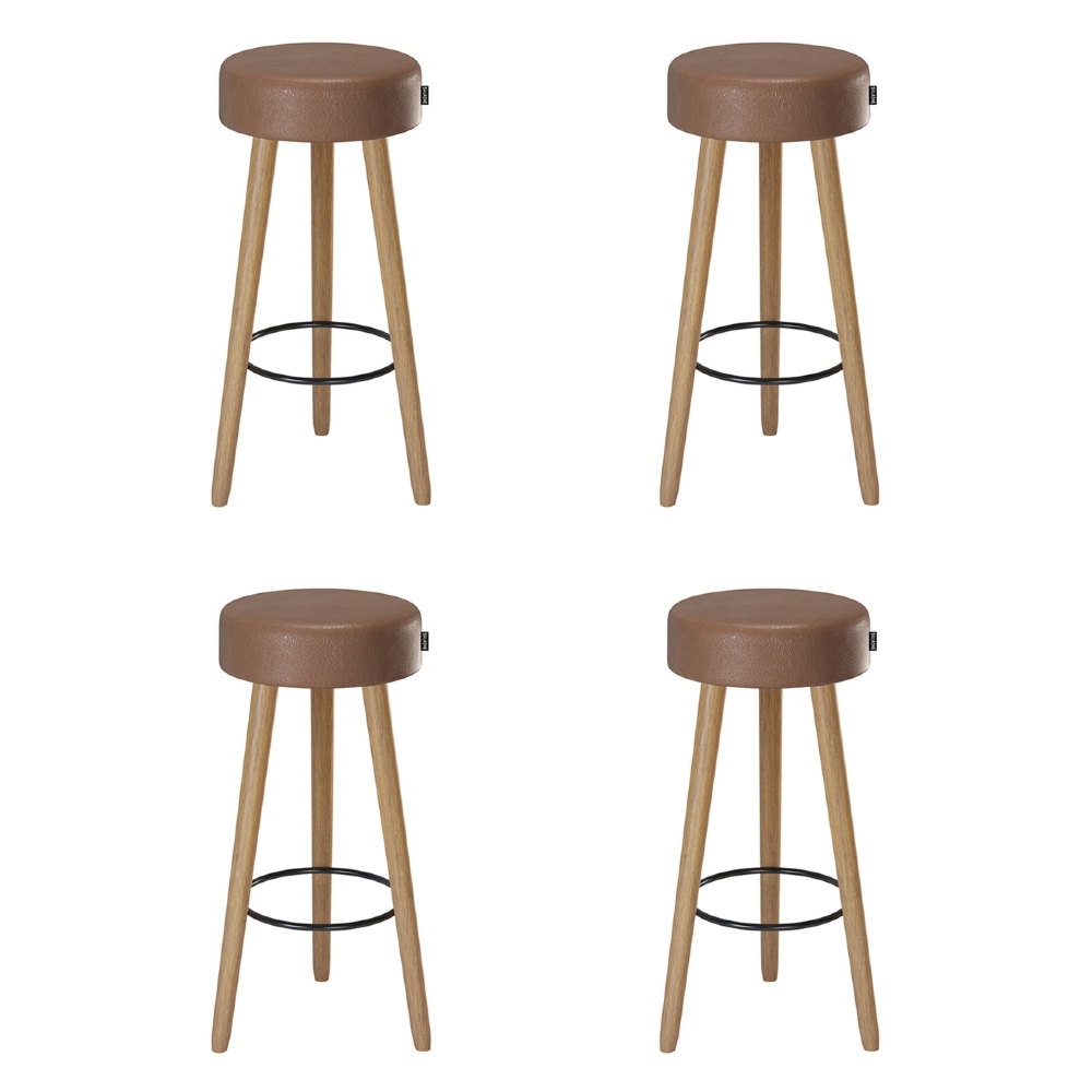Banqueta Alta Estofada Pés Palito Kit 4 Hong Sintético Café S08 - Mpozenato