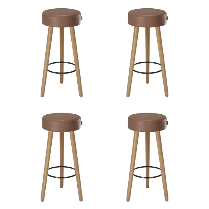 Banqueta Alta Estofada Pés Palito Kit 4 Hong Sintético Café S08 - Mpozenato