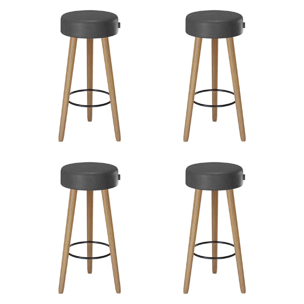 Banqueta Alta Estofada Pés Palito Kit 4 Hong Sintético Preto S08 - Mpozenato