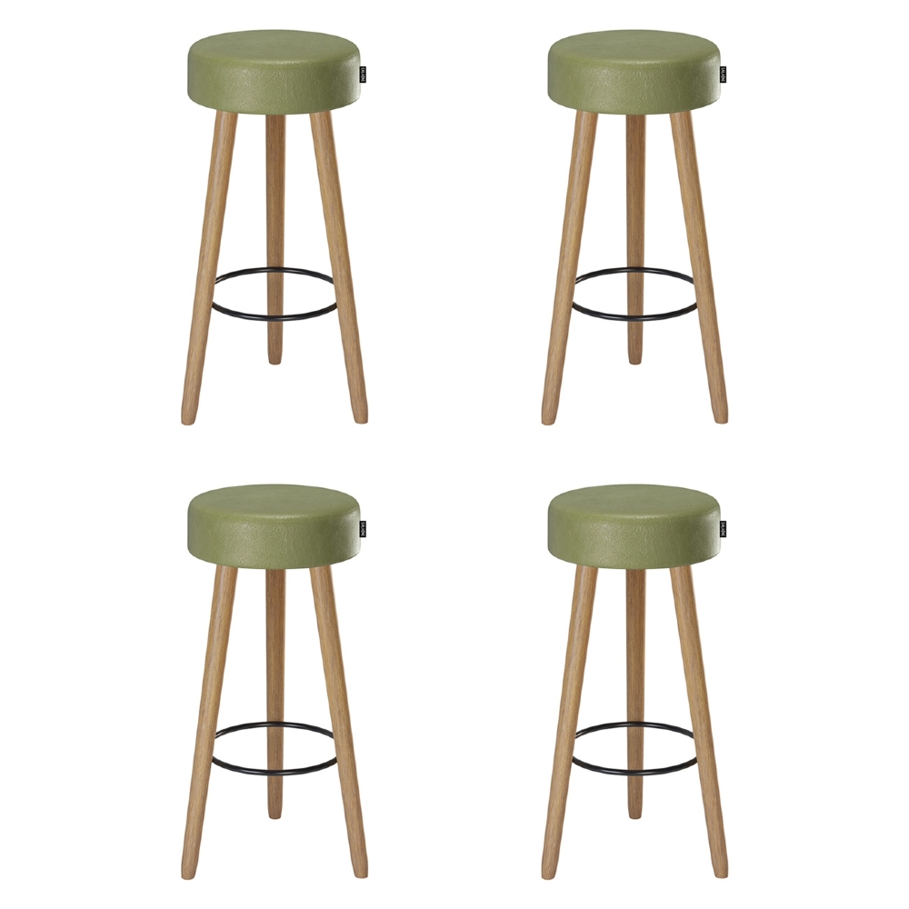 Banqueta Alta Estofada Pés Palito Kit 4 Hong Sintético Verde S08 - Mpozenato