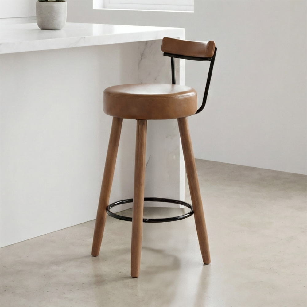 Banqueta Alta Estofada Pés Palito Tília Sintético Amarula S08 - Mpozenato