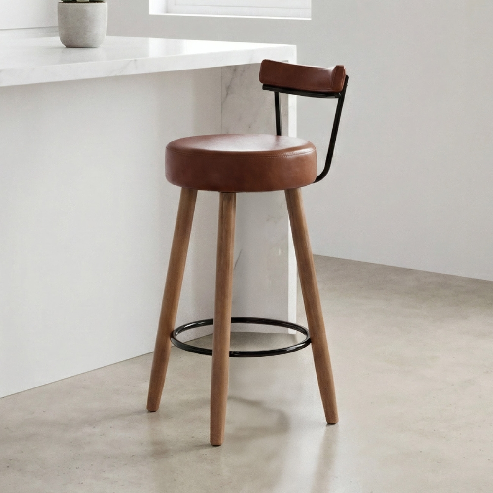 Banqueta Alta Estofada Pés Palito Tília Sintético Café S08  - Mpozenato