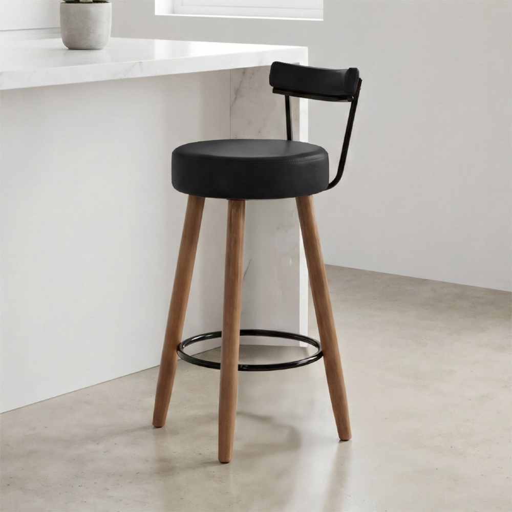 Banqueta Alta Estofada Pés Palito Tília Sintético Preto S08 - Mpozenato