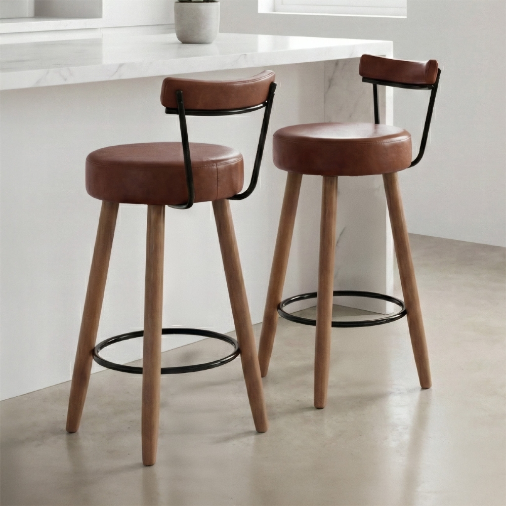 Banqueta Alta Estofada Pés Palito Kit 2 Tília Sintético Café S08 - Mpozenato