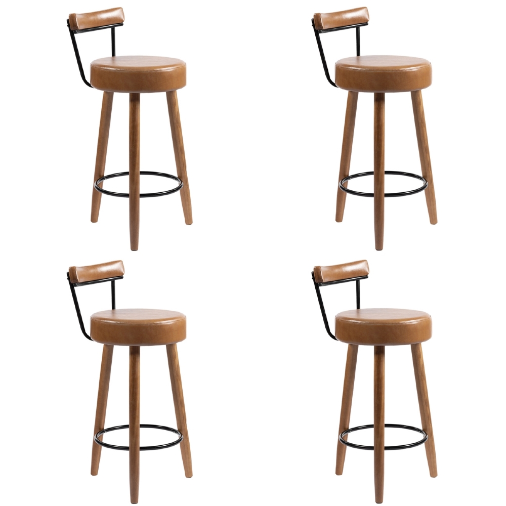 Banqueta Alta Estofada Pés Palito Kit 4 Tília Sintético Amarula S08 - Mpozenato