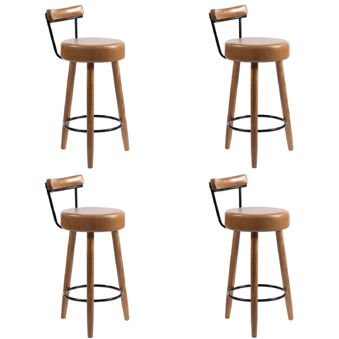 Banqueta Alta Estofada Pés Palito Kit 4 Tília Sintético Amarula S08 - Mpozenato