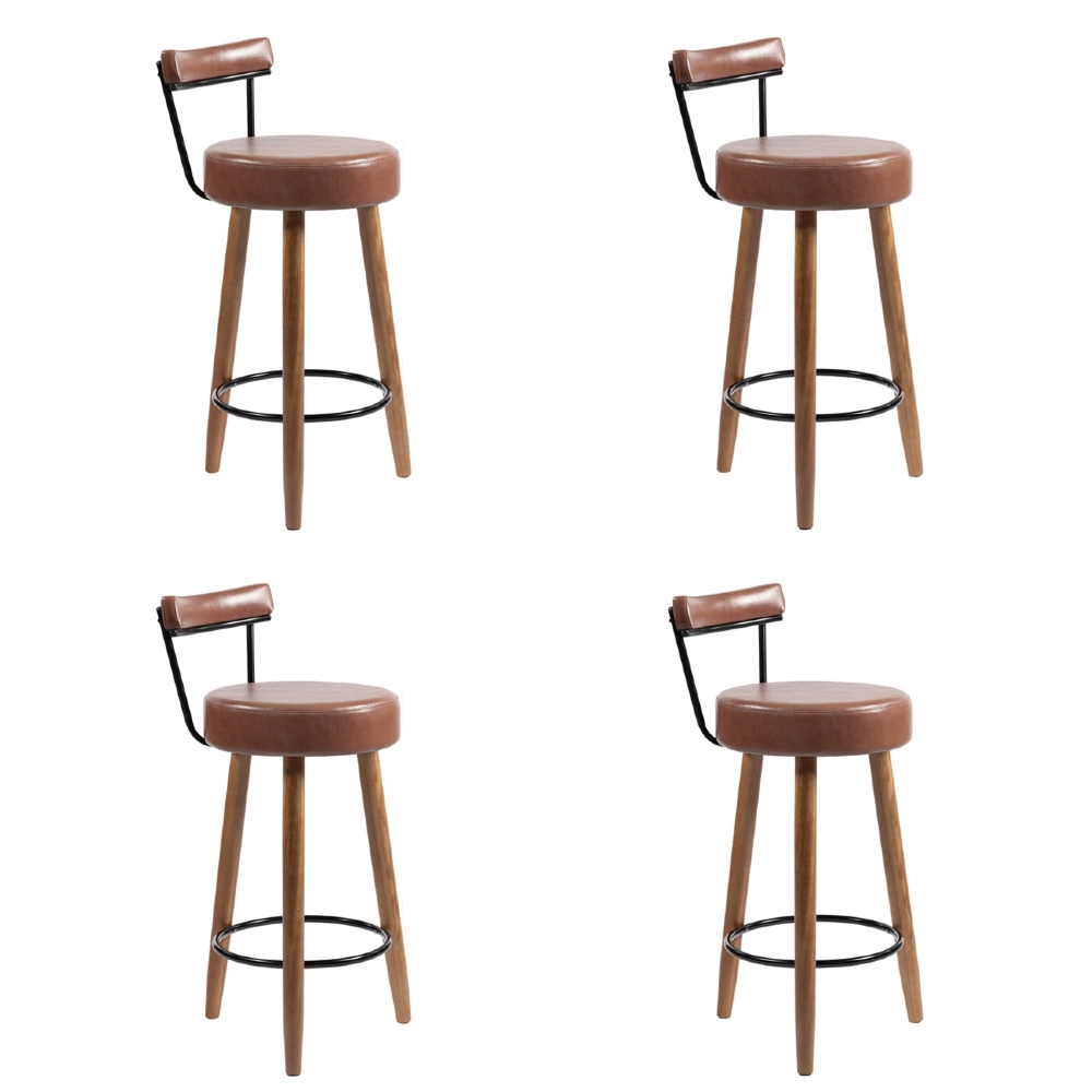 Banqueta Alta Estofada Pés Palito Kit 4 Tília Sintético Café S08 - Mpozenato