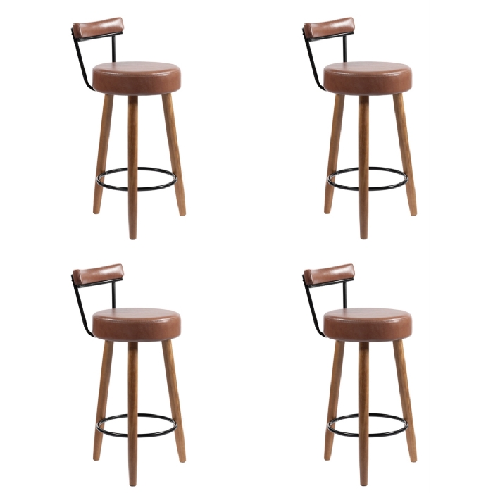 Banqueta Alta Estofada Pés Palito Kit 4 Tília Sintético Café S08 - Mpozenato