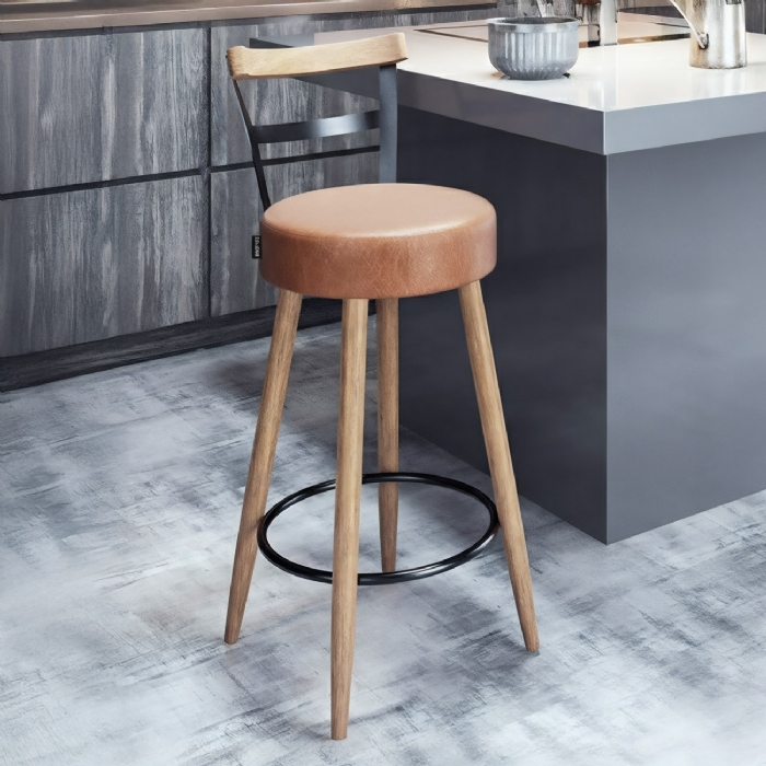 Banqueta Alta Estofada Pés Palito Martin Sintético Amarula S08 - Mpozenato