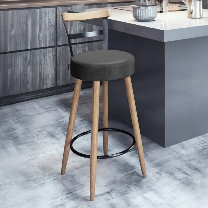 Banqueta Alta Estofada Pés Palito Martin Sintético Preto S08 - Mpozenato