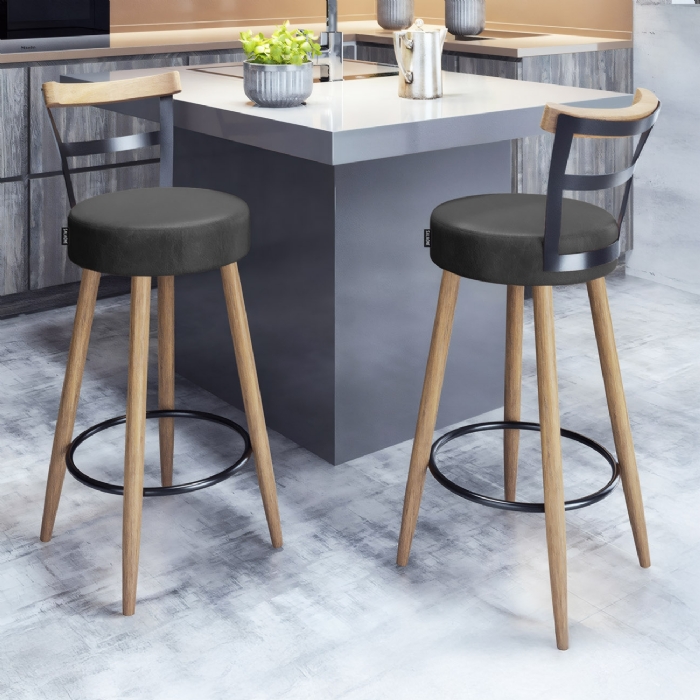 Banqueta Alta Estofada Pés Palito Kit 2 Martin Sintético Preto S08 - Mpozenato