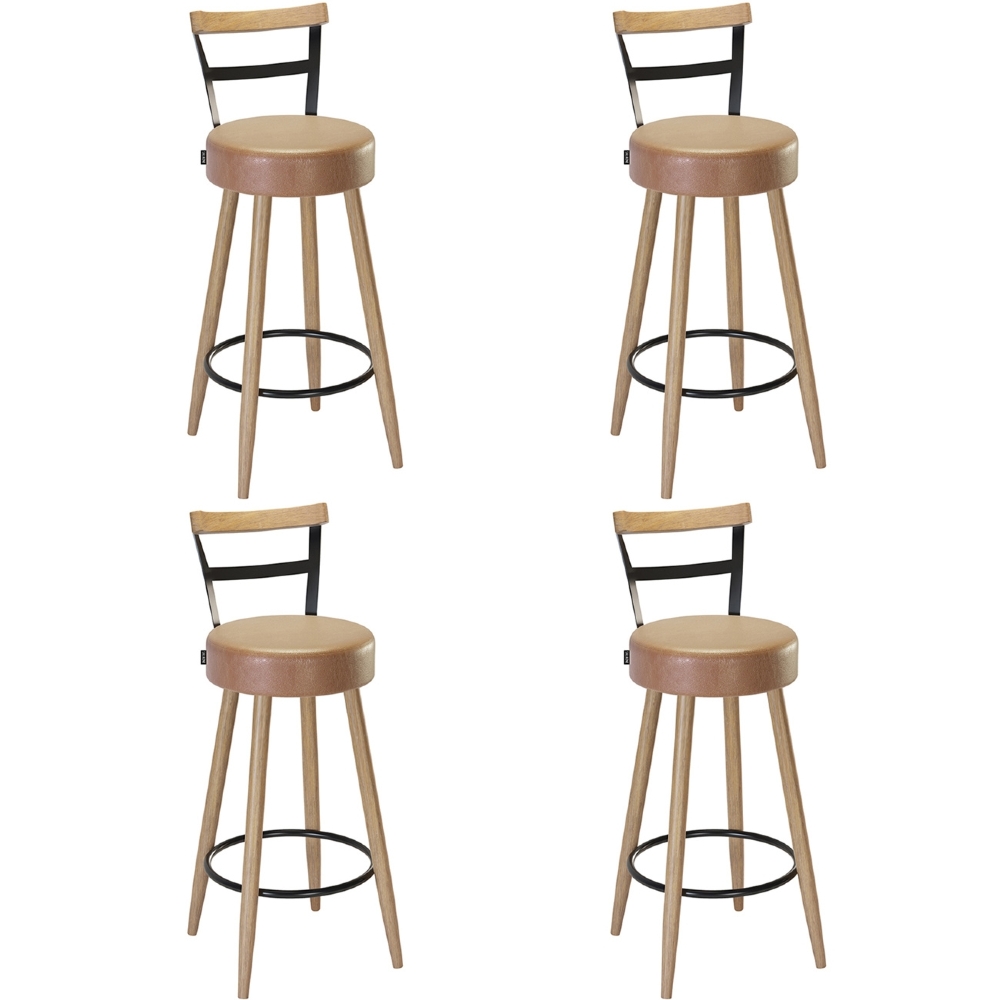 Banqueta Alta Estofada Pés Palito Kit 4 Martin Sintético Amarula S08 - Mpozenato