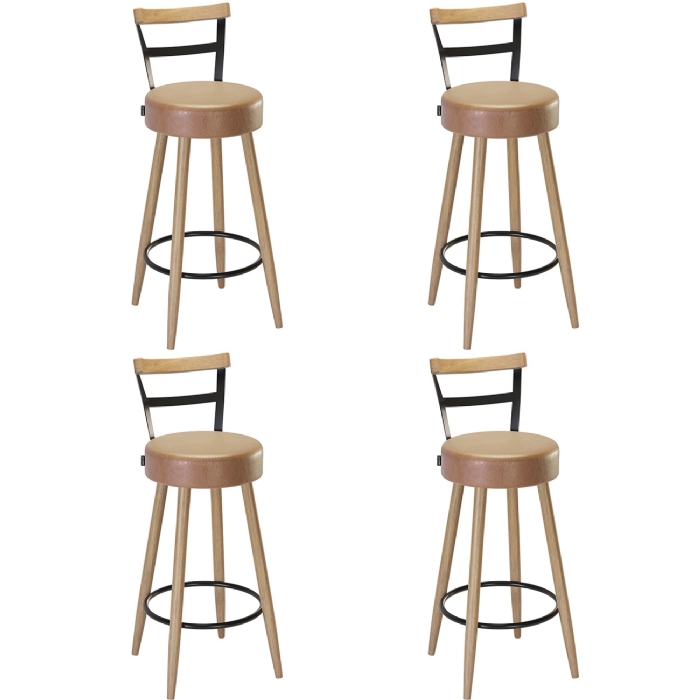 Banqueta Alta Estofada Pés Palito Kit 4 Martin Sintético Amarula S08 - Mpozenato